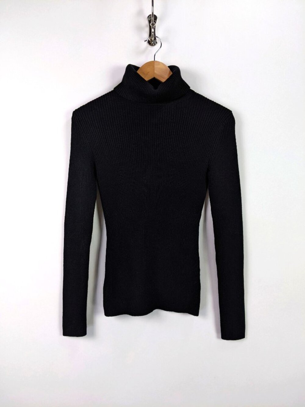 French Connection Womens Ribbed Knit Turtleneck Long Sleeve Black Sweater - XS
